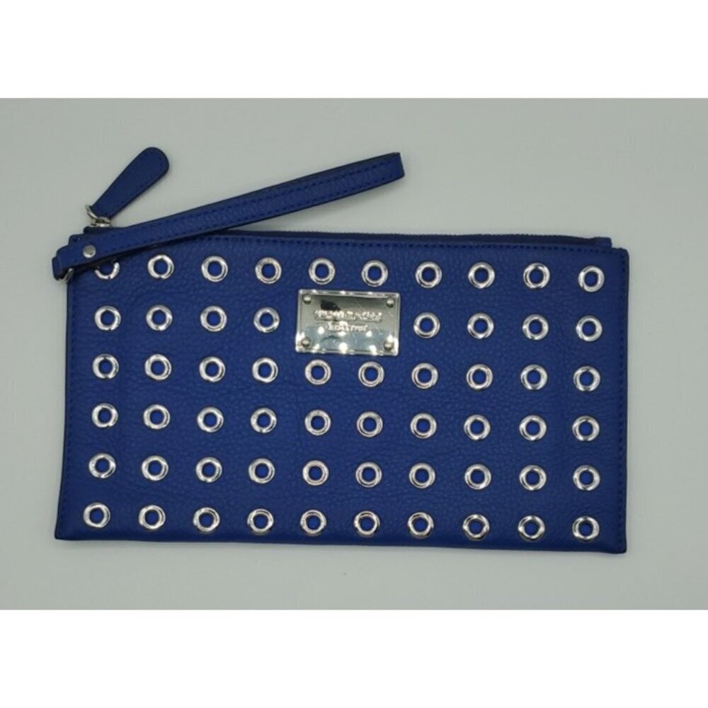 Michael Kors Jet Set Grommet Large Zip Clutch Wristlet Pebble Leather Sapphire - Picture 5 of 10